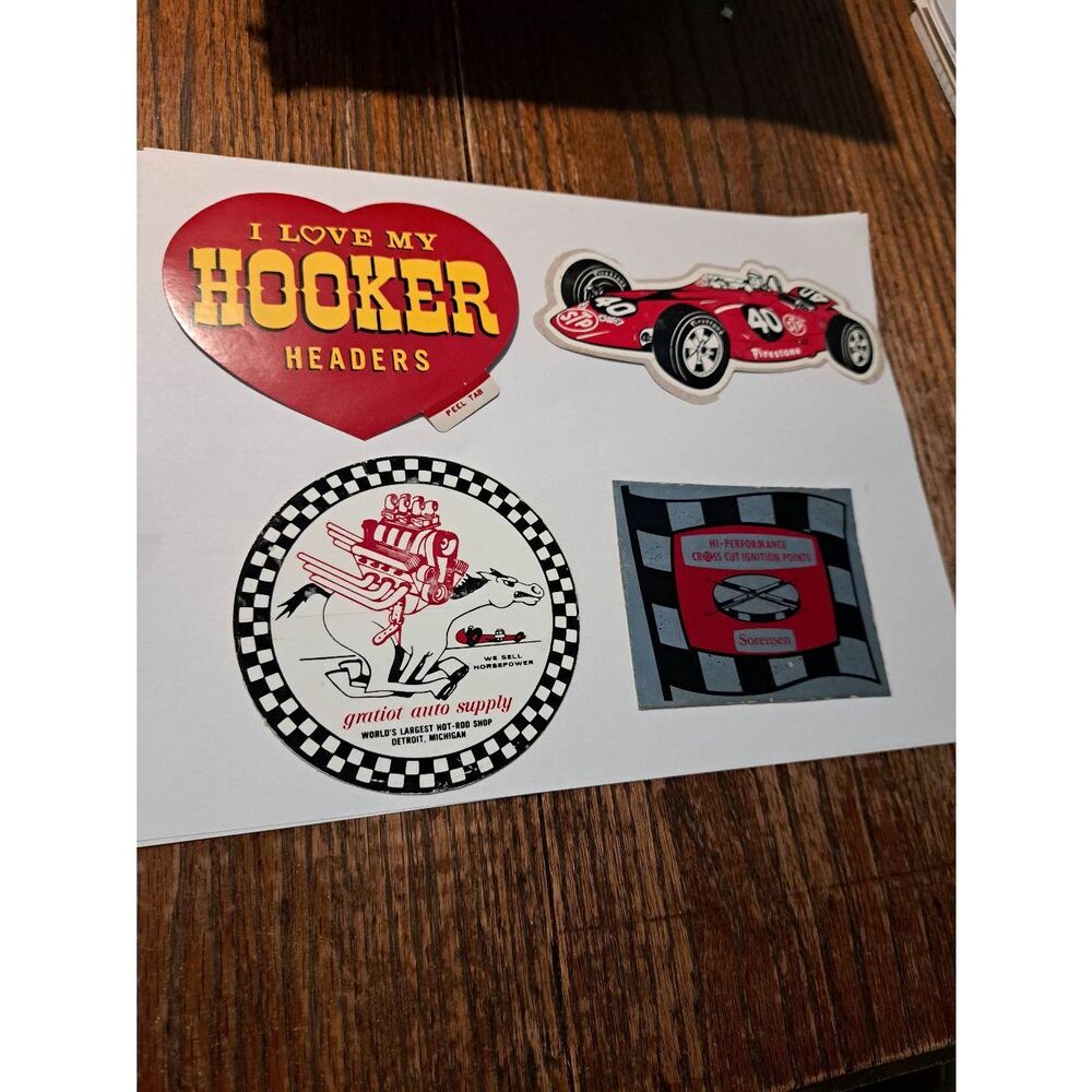 Vintage Original Lot 4 Hot Rod Rat Rod Race Car Decals Stickers Hooker Firestone